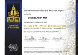 Certificate of participation for 27th ISHRS world congress 2019 in Bangkok