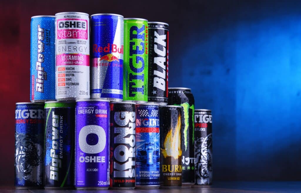 Cans of energy drinks