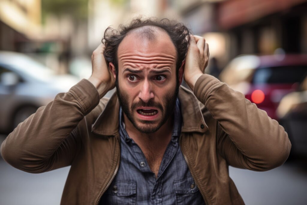 Man after a failed hair transplant