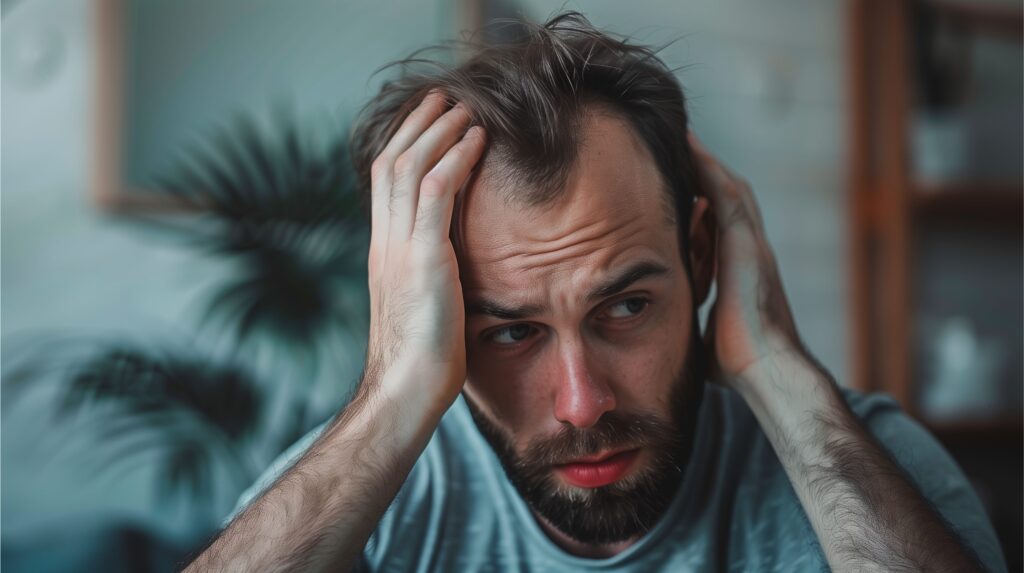 Balding man suffering from depression